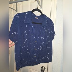 Navy Blue Starry Button-Up Shirt